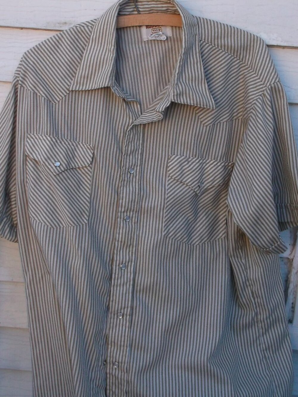 Ruddock Ranger Western Shirt – Short Sleeve Pearl Snap Striped (Size 17)
